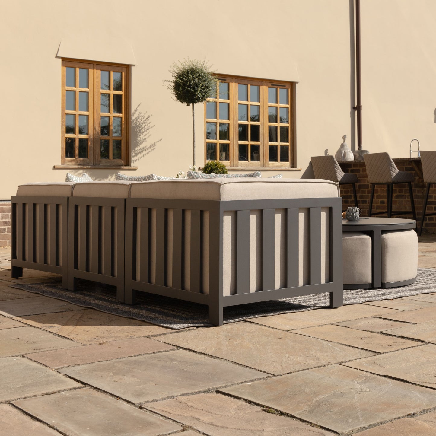Ibiza Small Corner Sofa Set With Round Coffee Table - Oatmeal