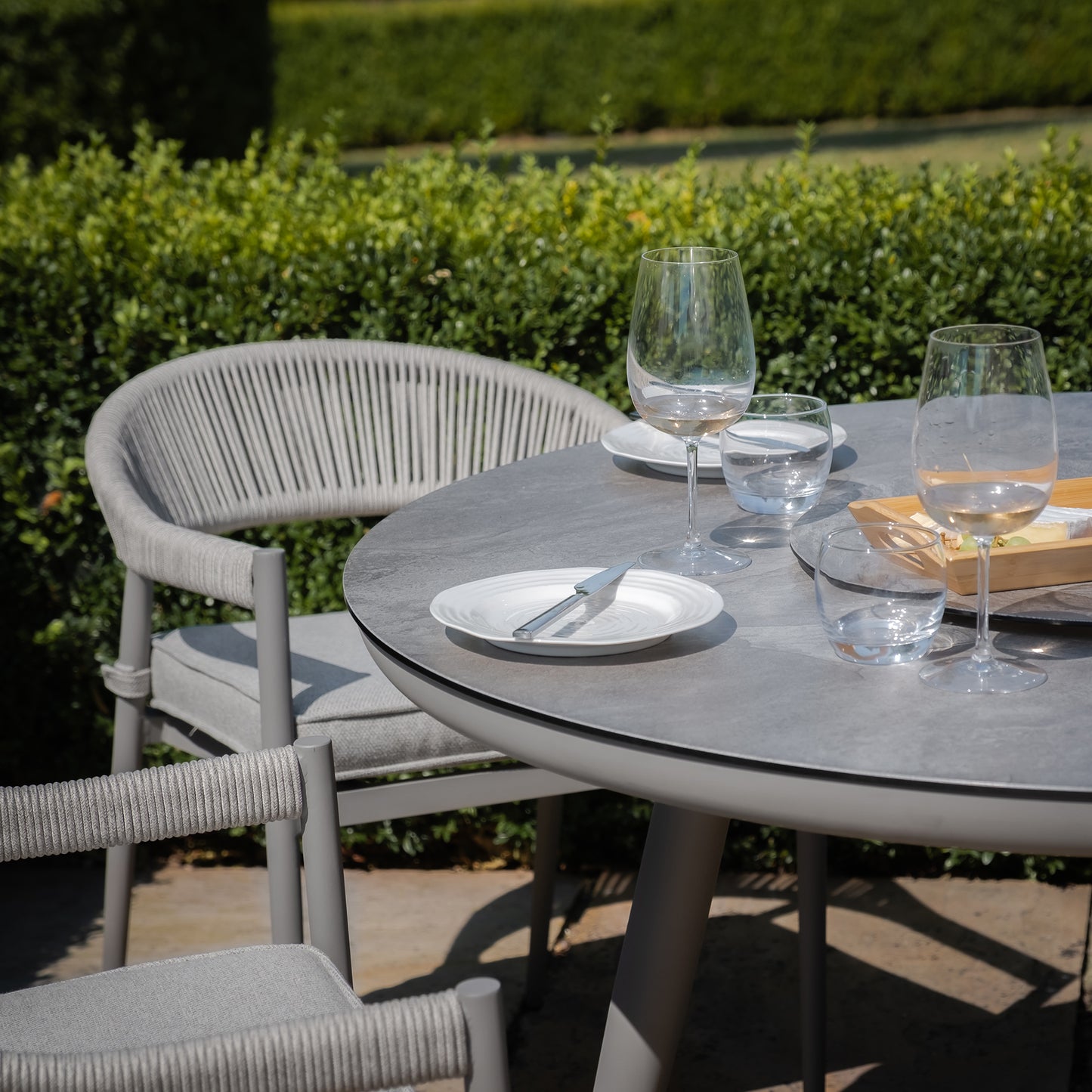 Florence 4 Seat Round Dining Set With Lazy Susan - Cool Linen