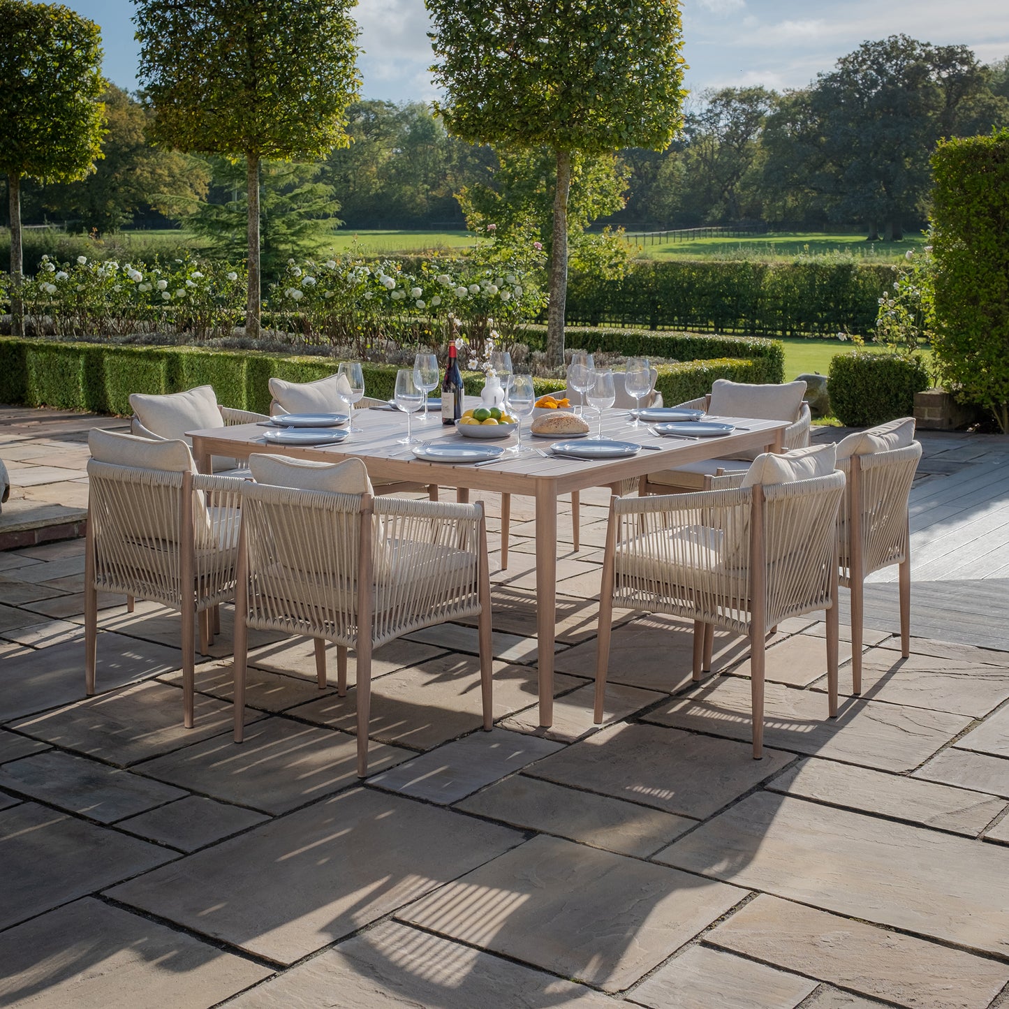 Havana 8 Seat Square Dining Set - Natural Linen