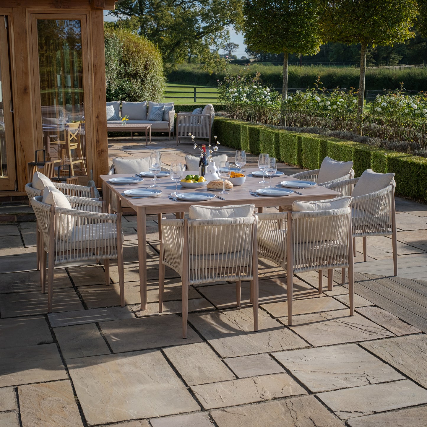 Havana 8 Seat Square Dining Set - Natural Linen