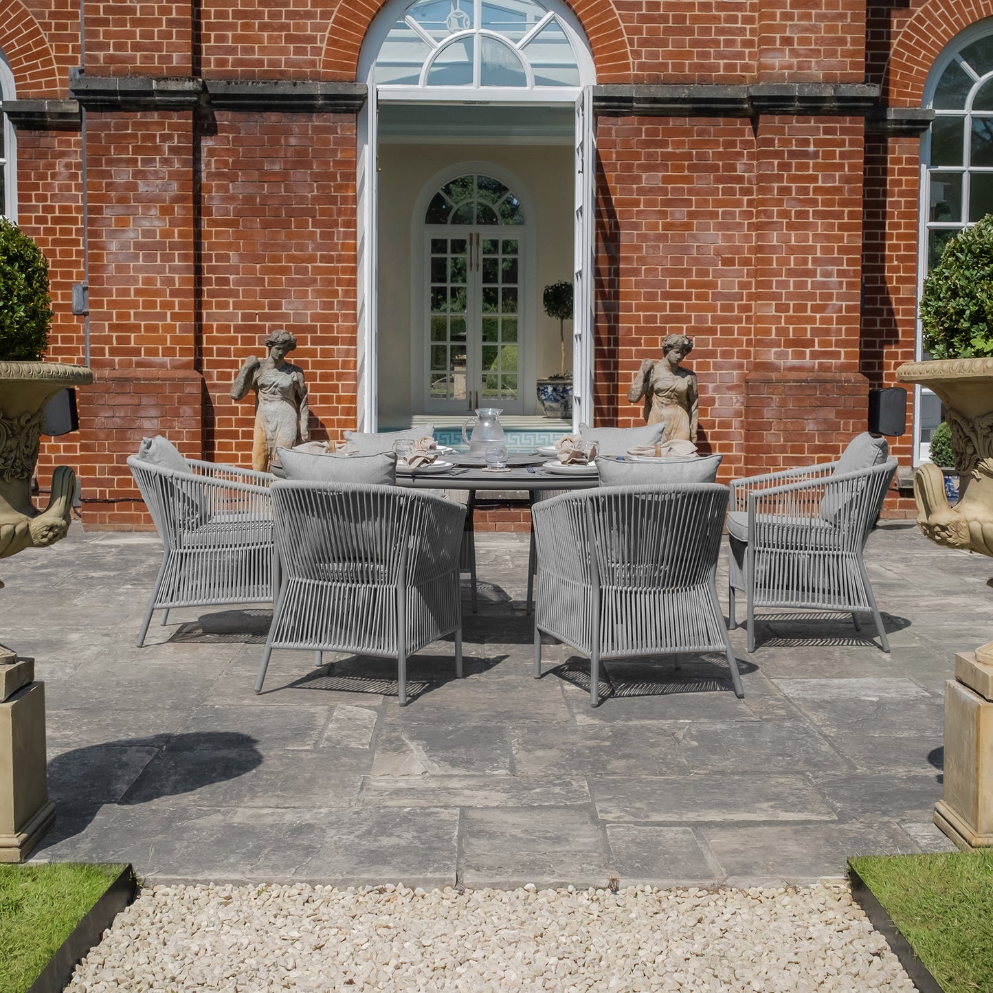 Maldives 6 Seat Oval Dining Set With Lazy Susan - Cool Linen