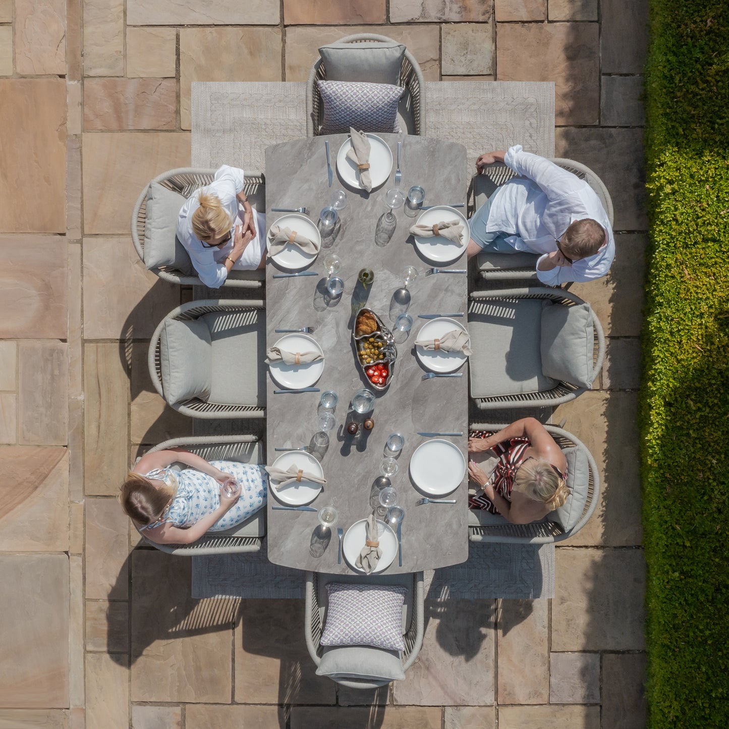 Maldives 8 Seat Rectangular Dining Set - Cool Linen