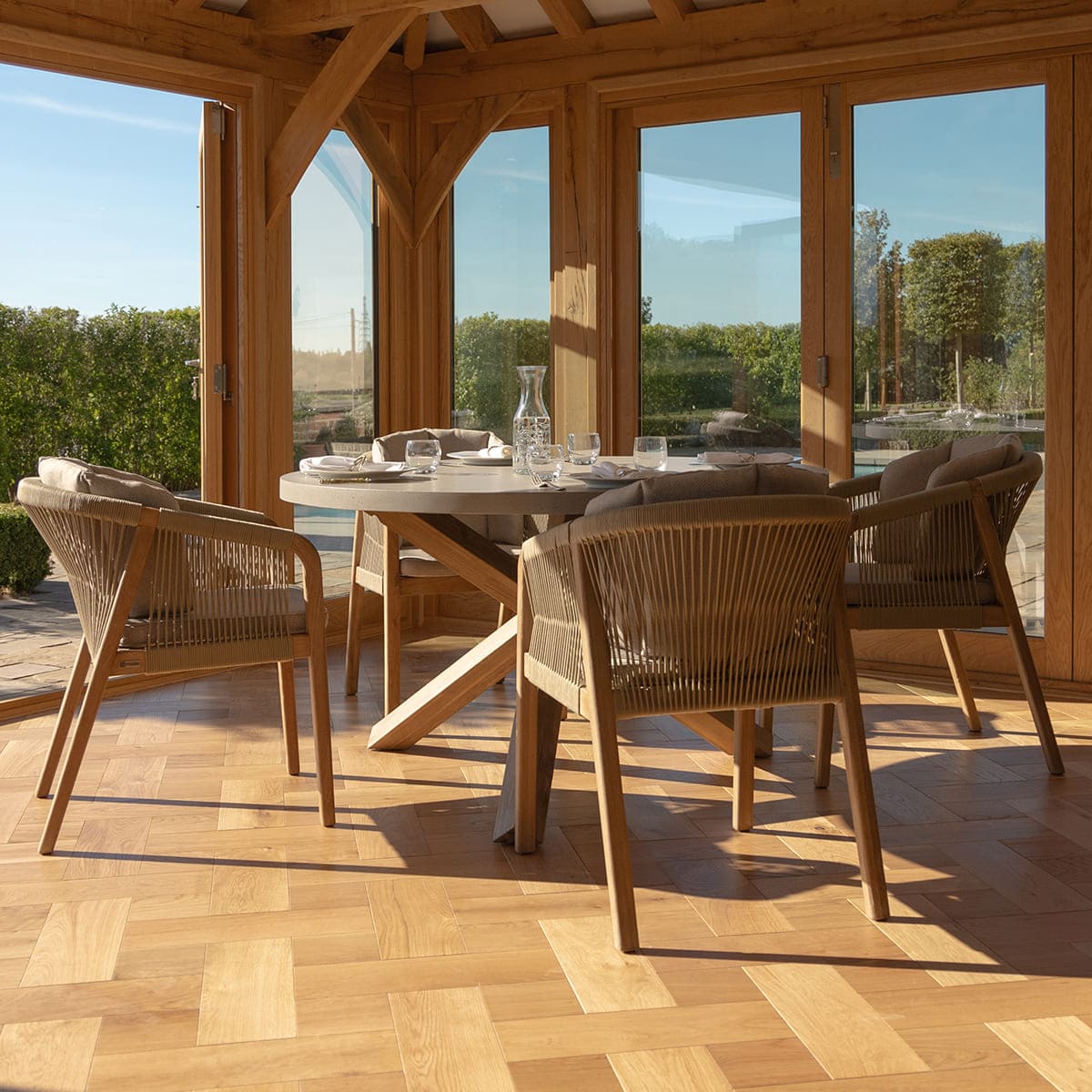 Martinique 4 Seat Round Dining Set - Light Brown