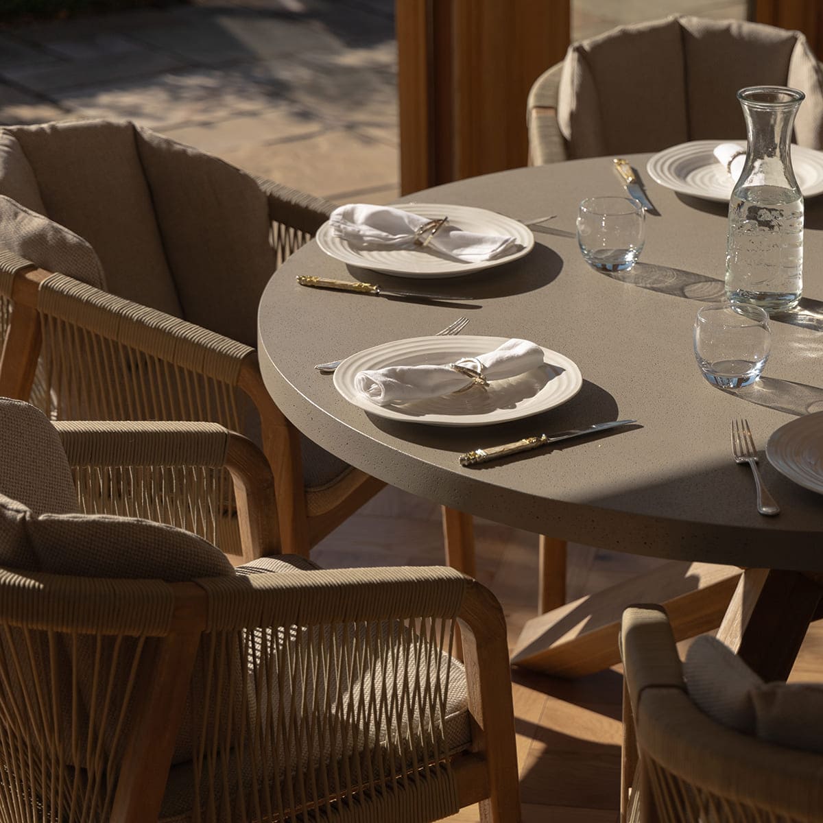Martinique 6 Seat Round Dining Set - Light Brown