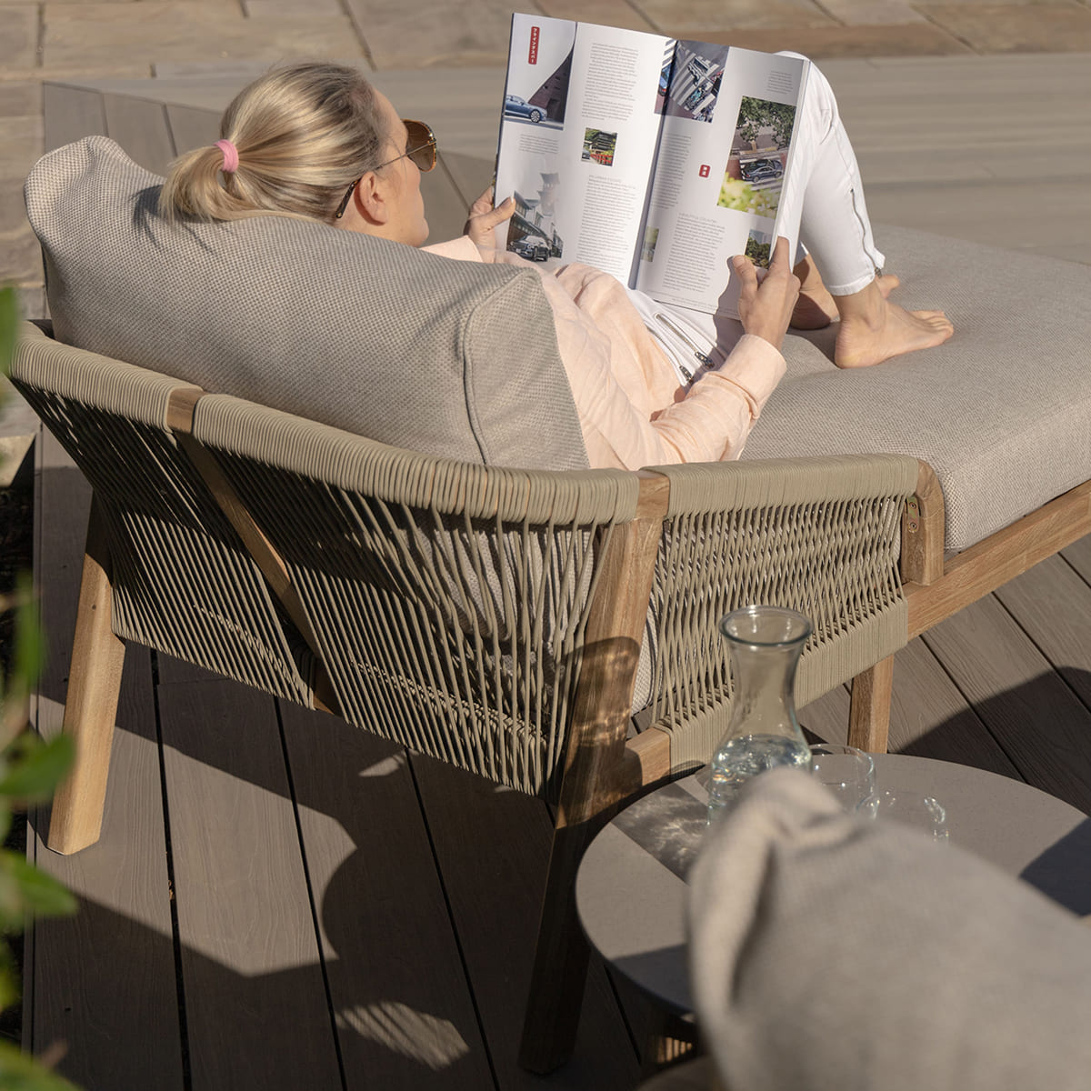 Martinique Double Sunlounger Set - Light Brown