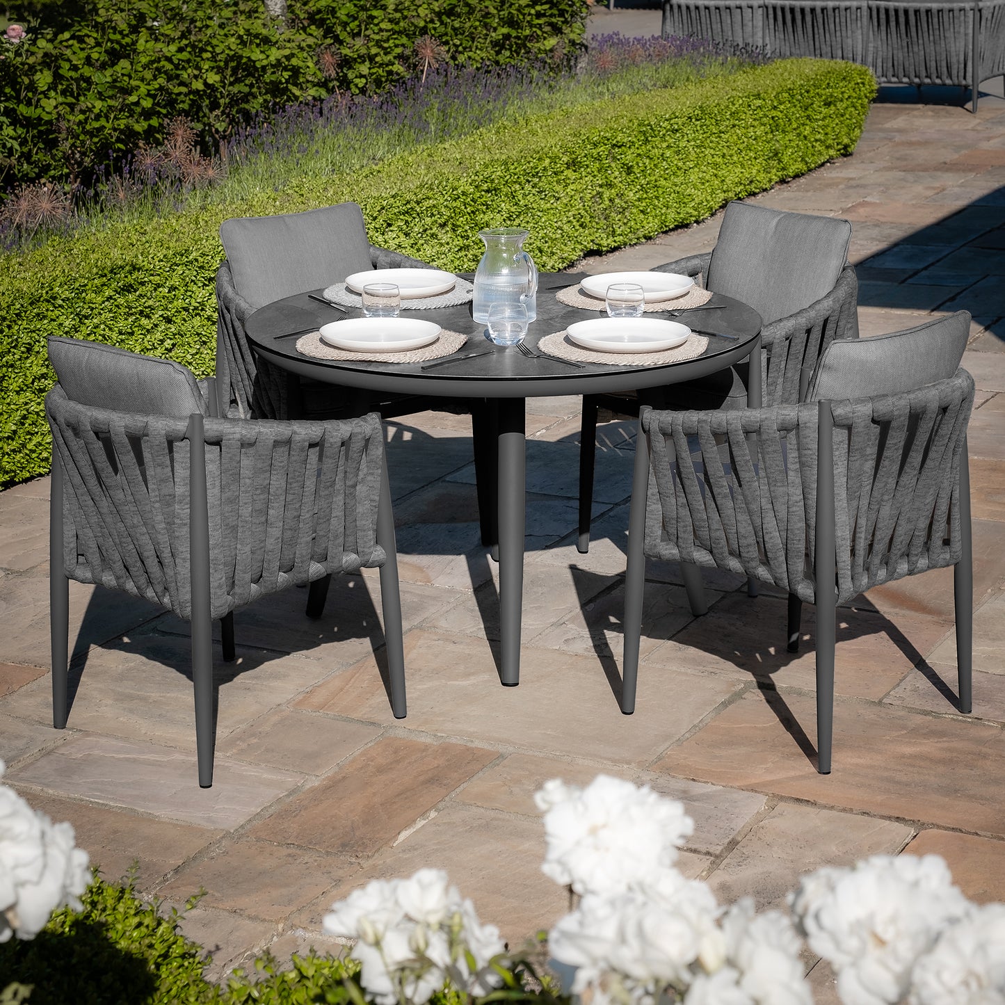 Milan 4 Seat Round Dining Set With Lazy Susan - Charcoal