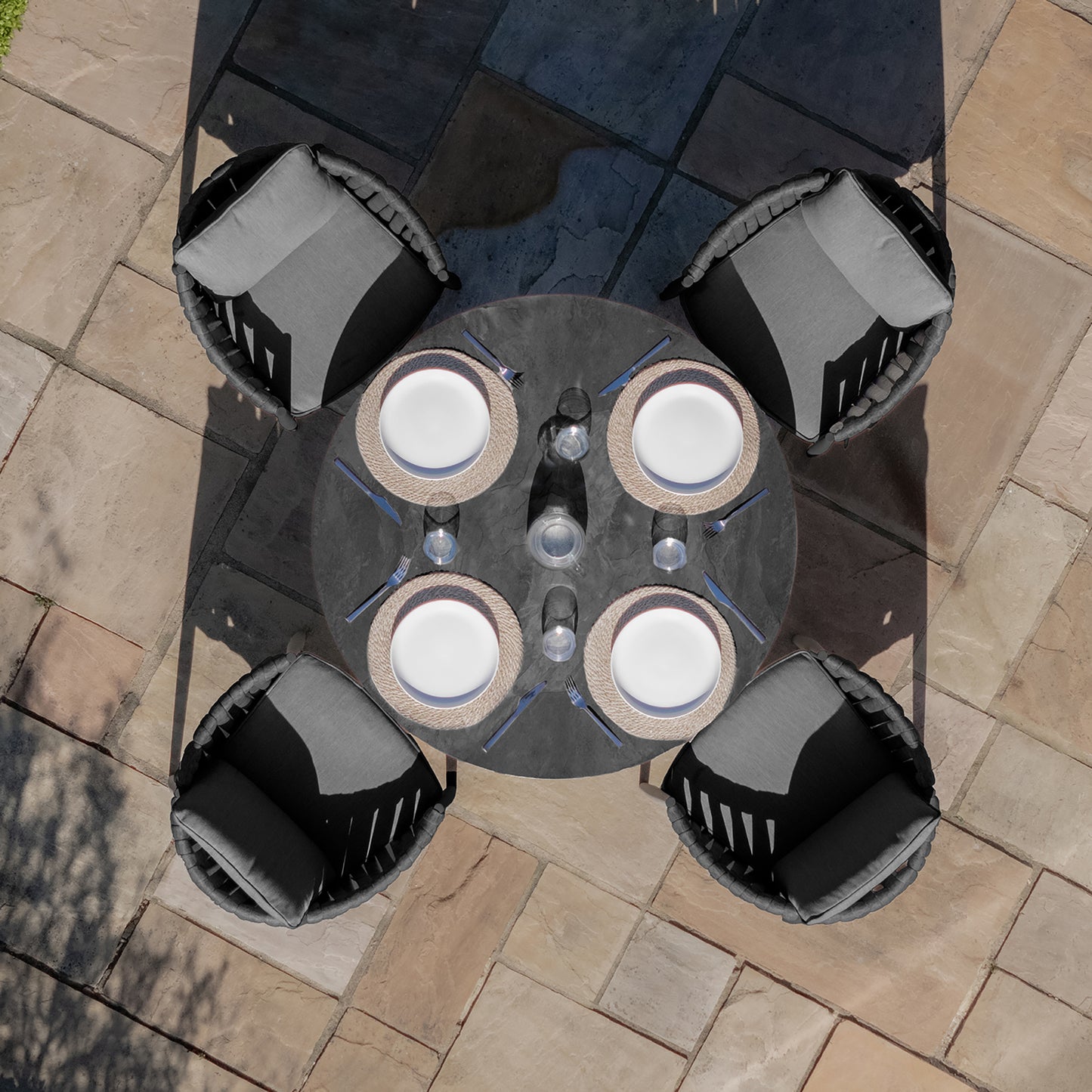 Milan 4 Seat Round Dining Set With Lazy Susan - Charcoal