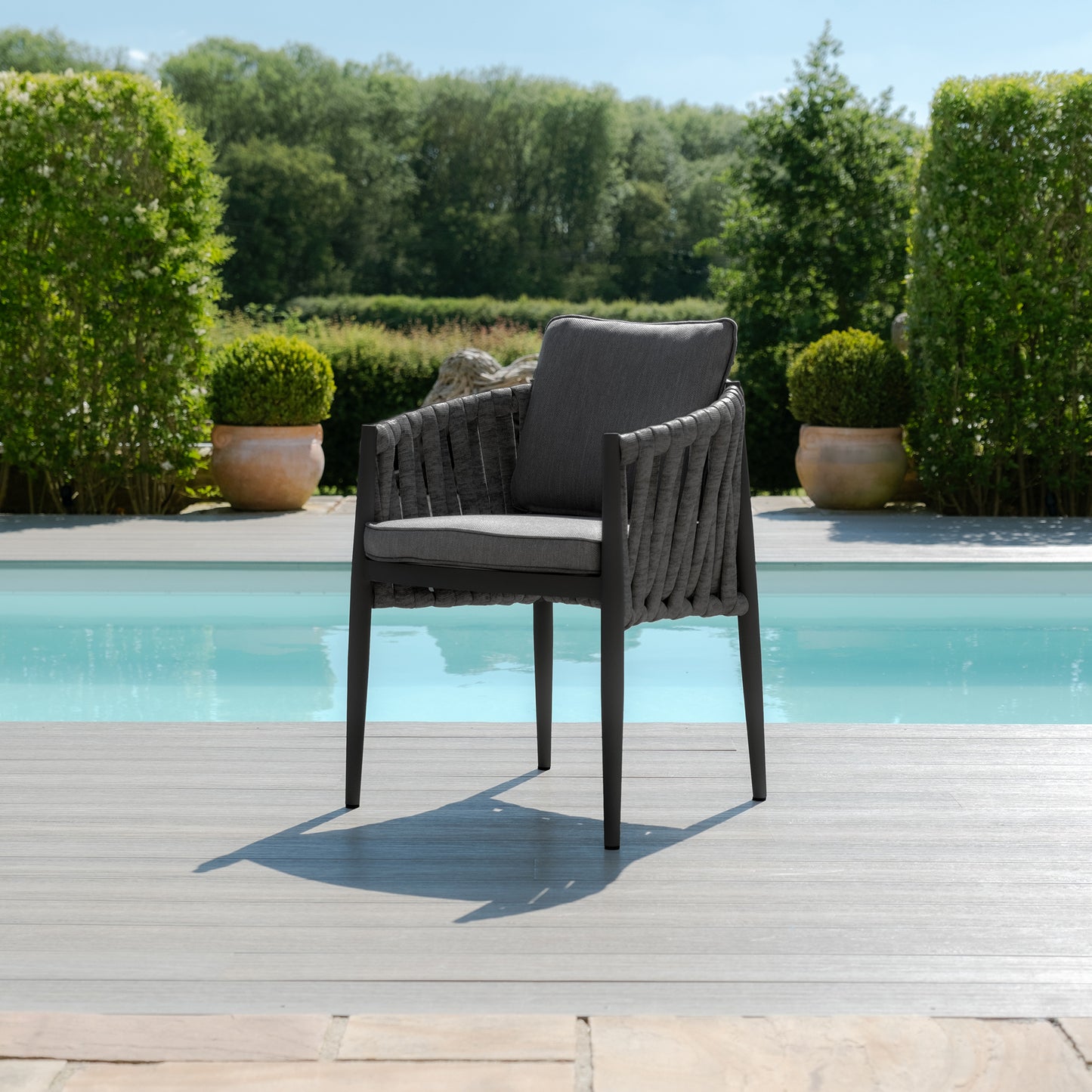 Milan 4 Seat Round Dining Set With Lazy Susan - Charcoal