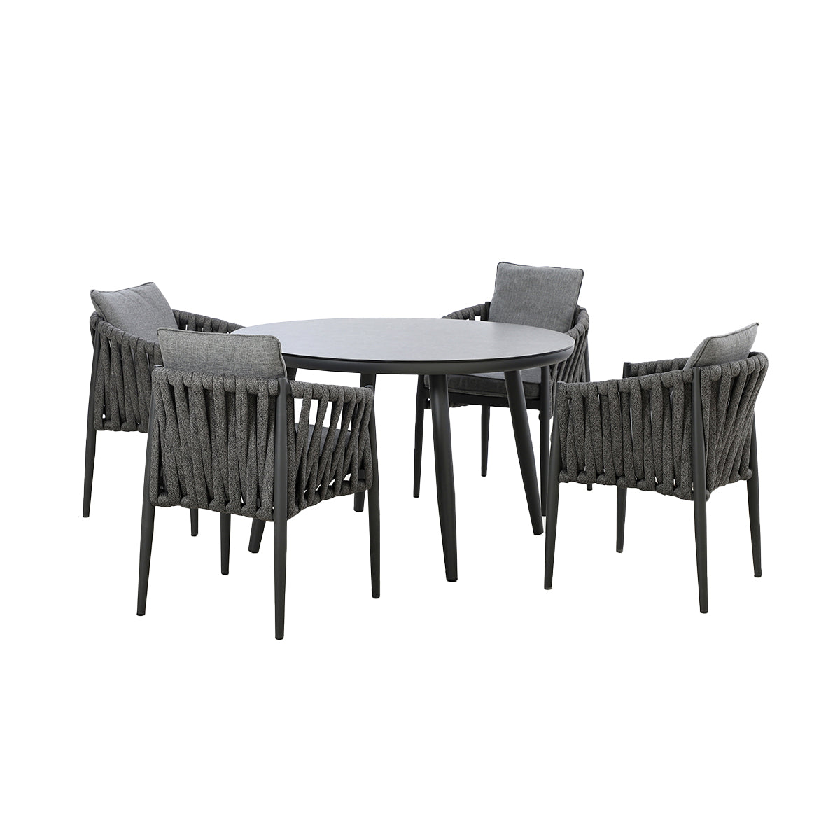 Milan 4 Seat Round Dining Set With Lazy Susan - Charcoal