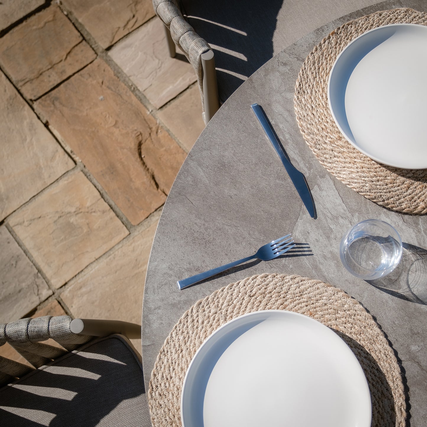 Milan 4 Seat Round Dining Set With Lazy Susan - Cool Linen
