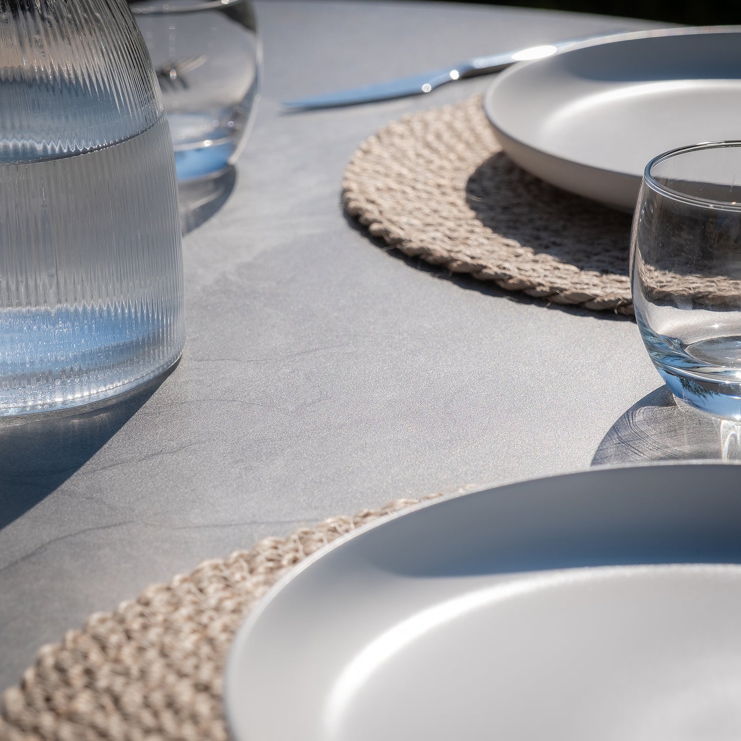 Milan 4 Seat Round Dining Set With Lazy Susan - Cool Linen