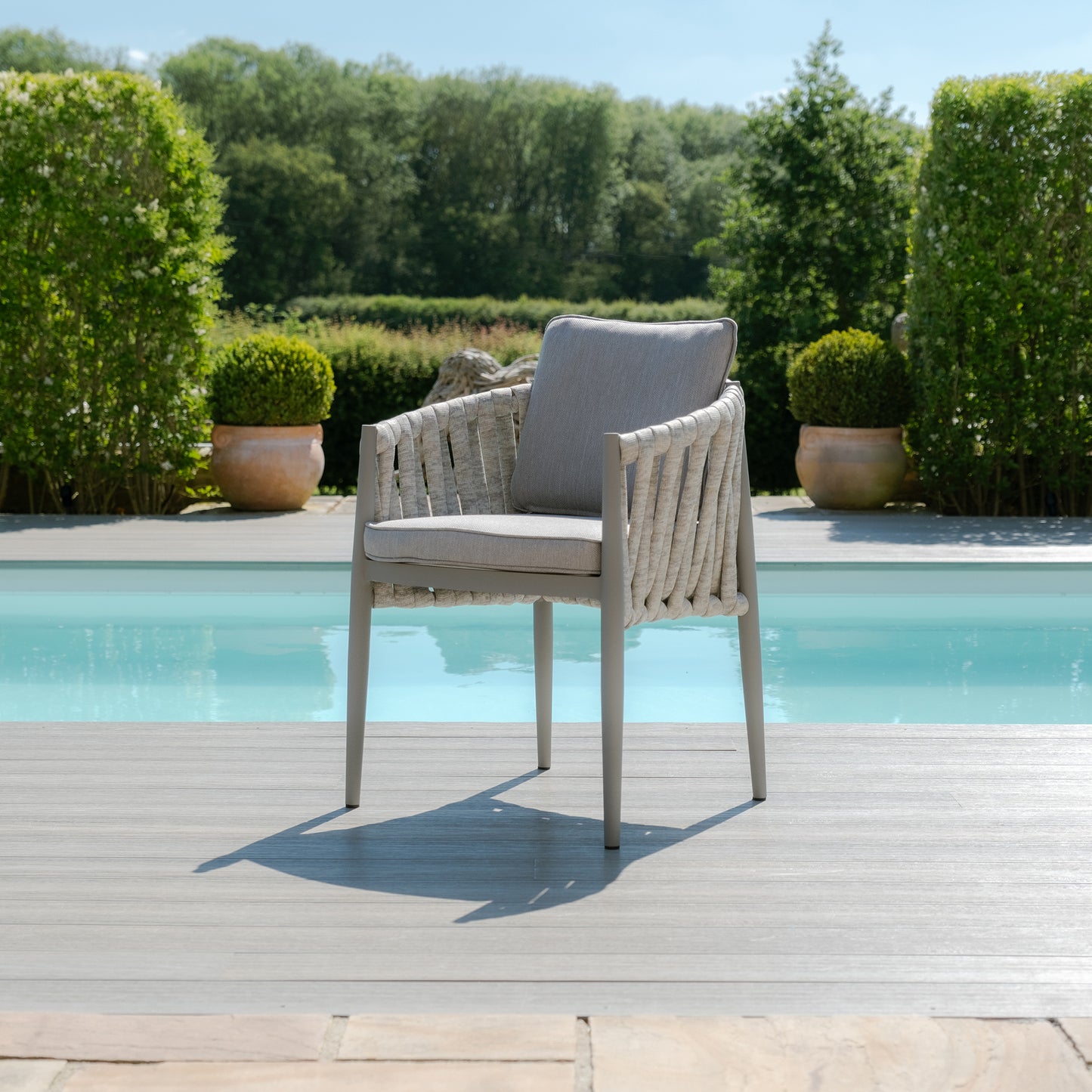 Milan 4 Seat Round Dining Set With Lazy Susan - Cool Linen