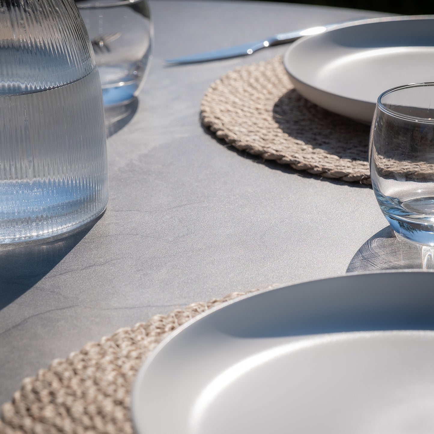 Milan 6 Seat Oval Dining Set With Lazy Susan - Cool Linen