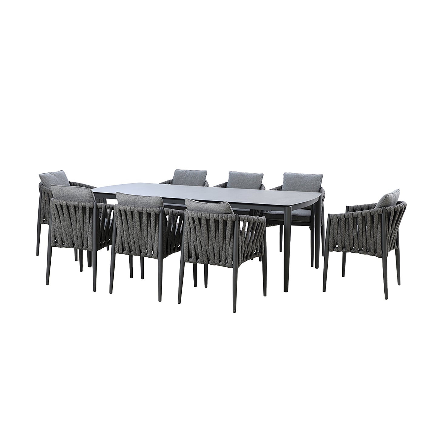 Milan 8 Seat Rectangular Dining Set - Charcoal