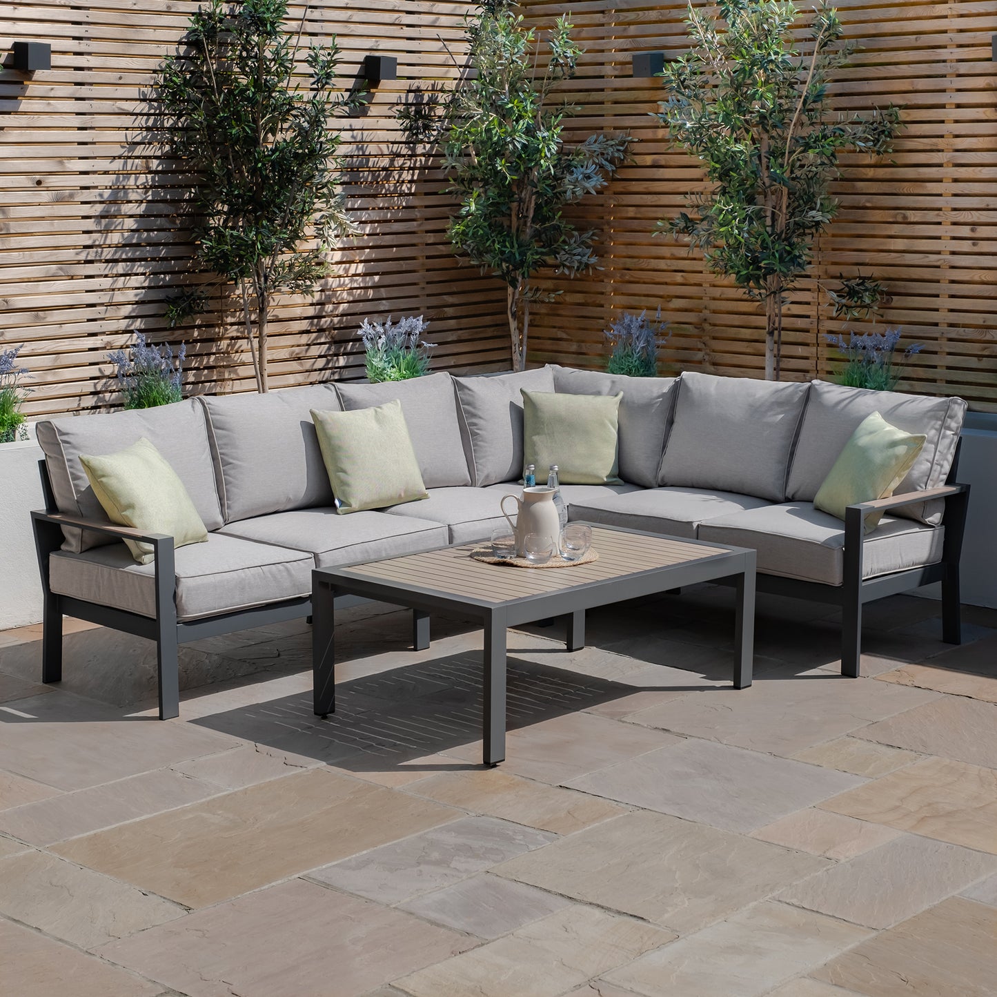 Vancouver Large Corner Sofa Set With Rectangular Table - Dove Grey