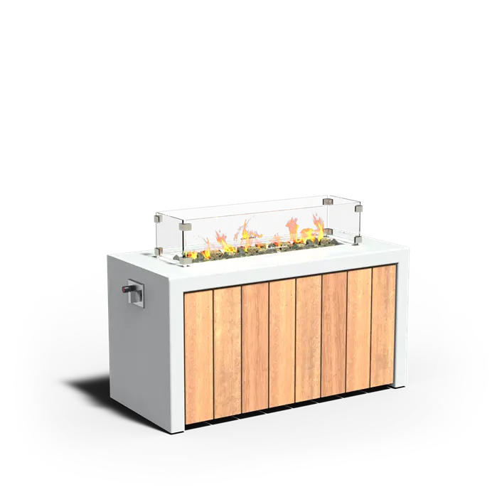 BRANN - Gas Fire Table, Aluminium with Wood Decoration