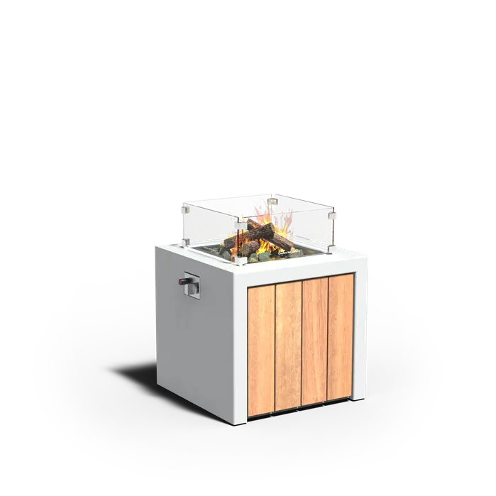 BRANN - Gas Fire Table, Aluminium with Wood Decoration