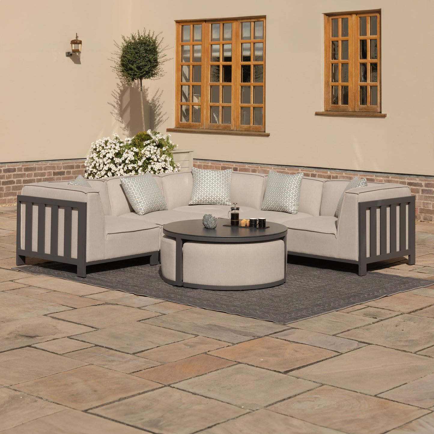 Ibiza Small Corner Sofa Set With Round Coffee Table - Oatmeal