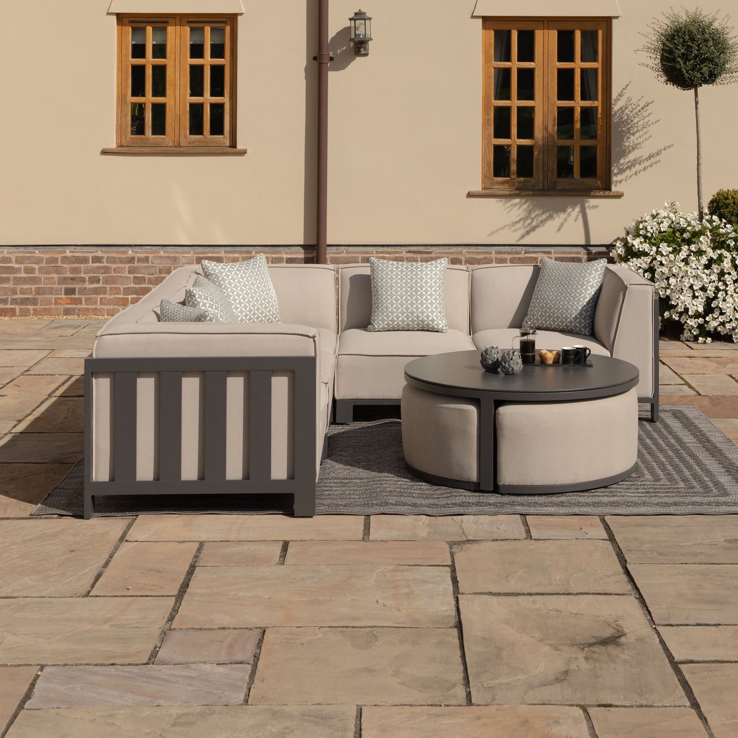 Ibiza Small Corner Sofa Set With Round Coffee Table - Oatmeal