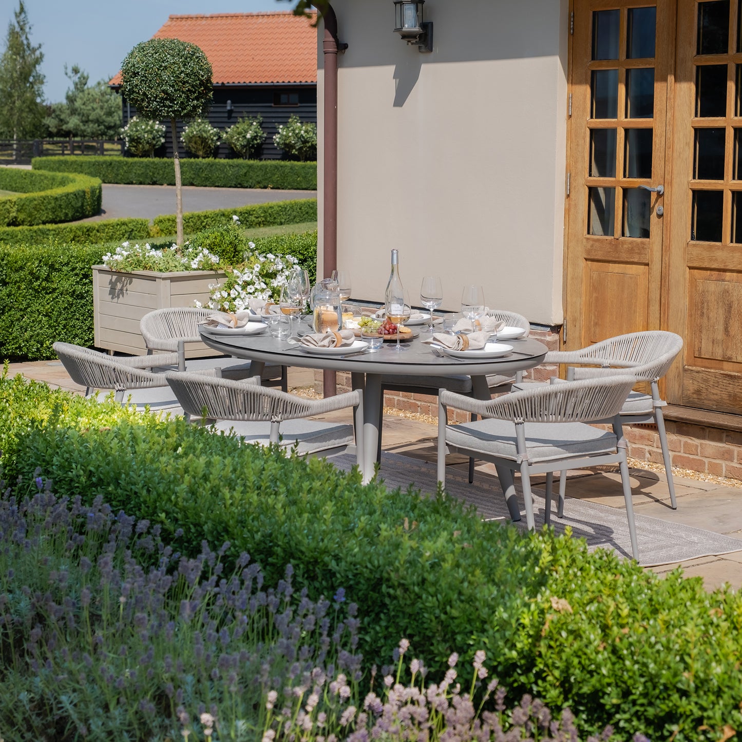 Florence 6 Seat Oval Dining Set With Lazy Susan - Cool Linen