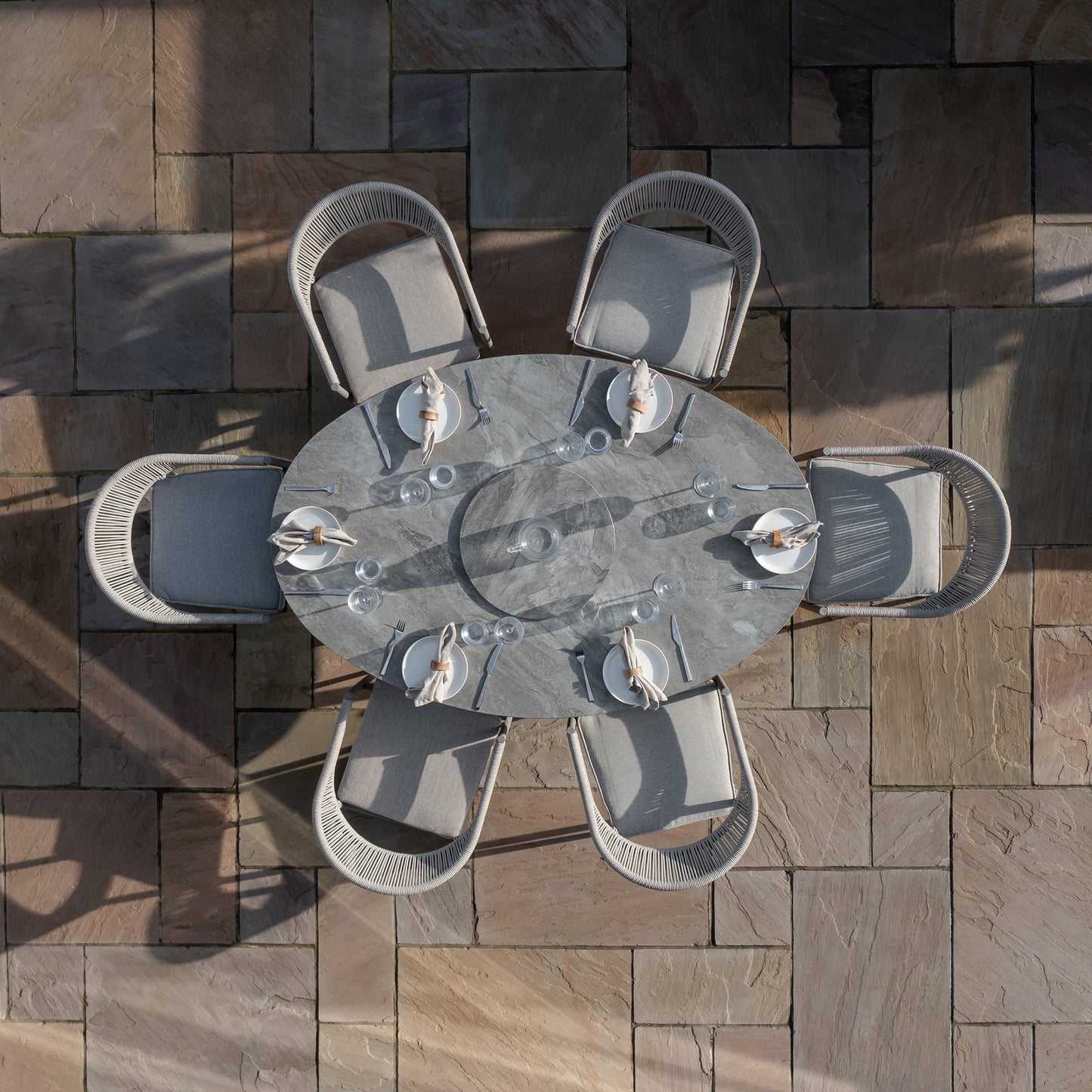 Florence 6 Seat Oval Dining Set With Lazy Susan - Cool Linen