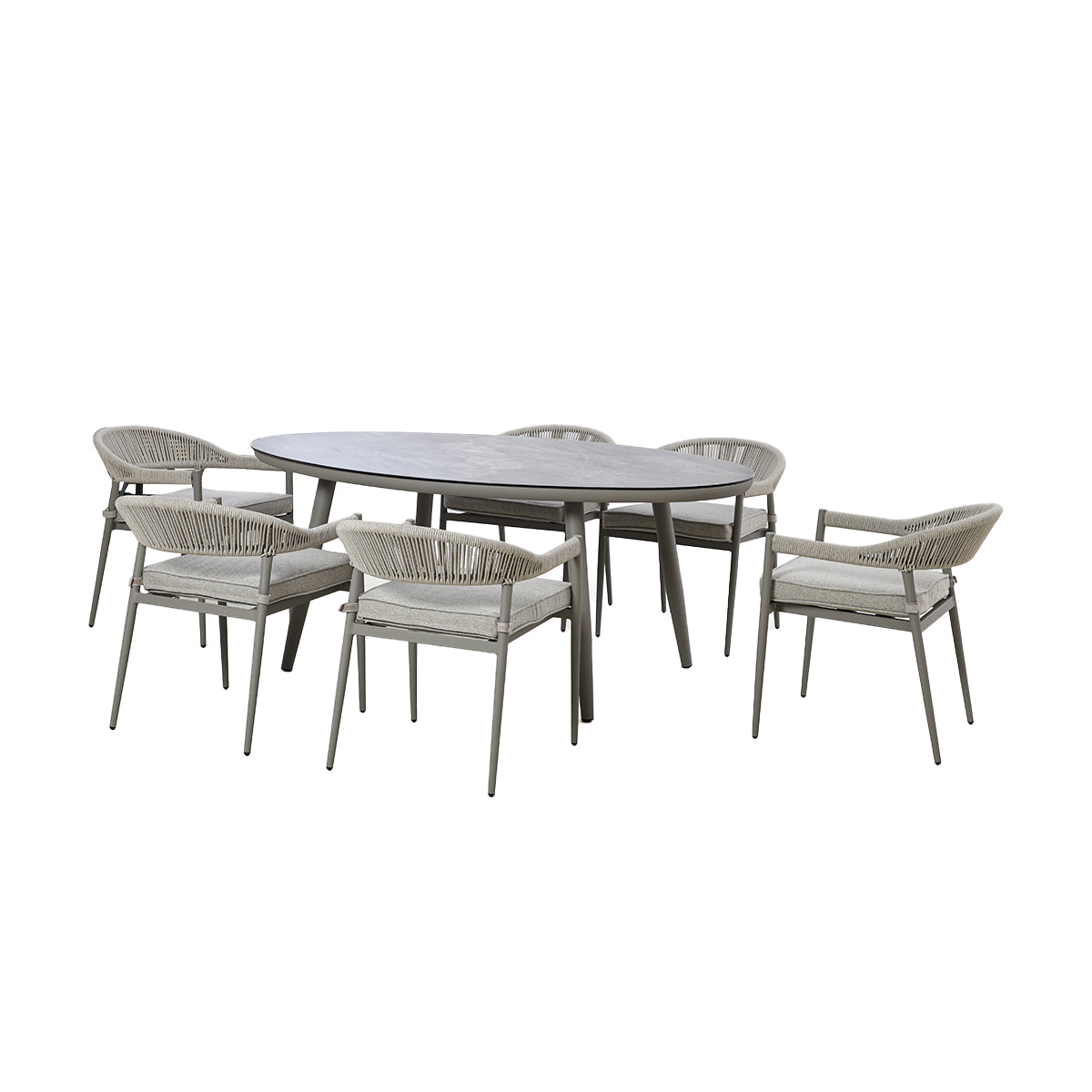 Florence 6 Seat Oval Dining Set With Lazy Susan - Cool Linen