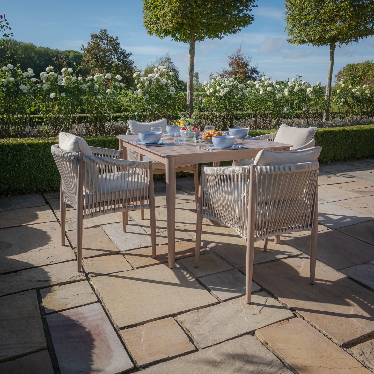 Havana 4 Seat Square Dining Set - Natural Linen