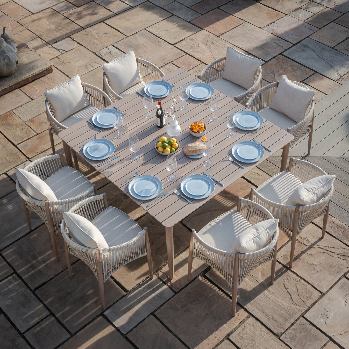 Havana 8 Seat Square Dining Set - Natural Linen