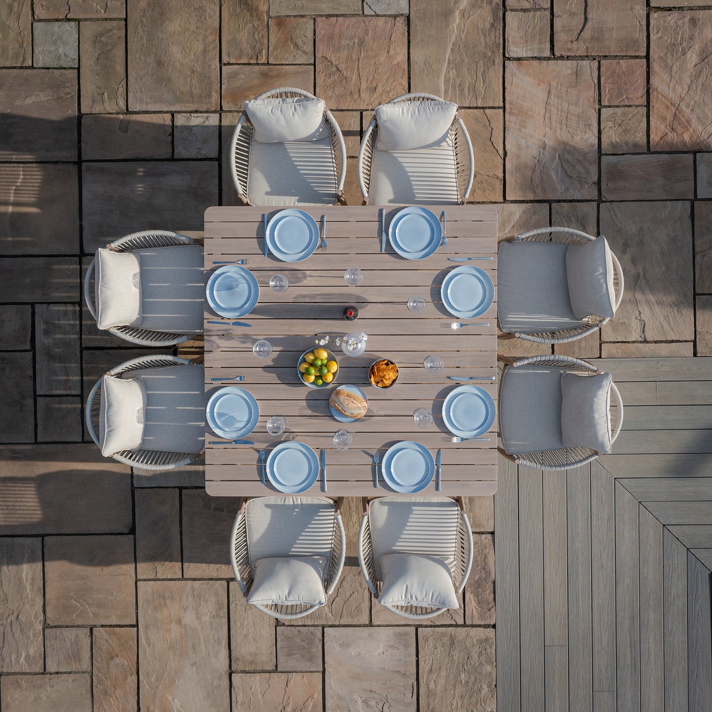 Havana 8 Seat Square Dining Set - Natural Linen