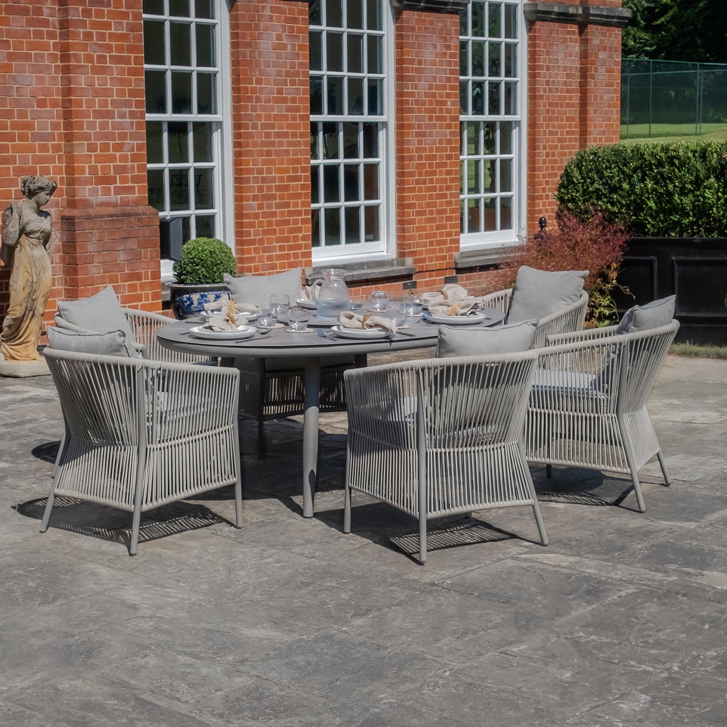 Maldives 6 Seat Oval Dining Set With Lazy Susan - Cool Linen