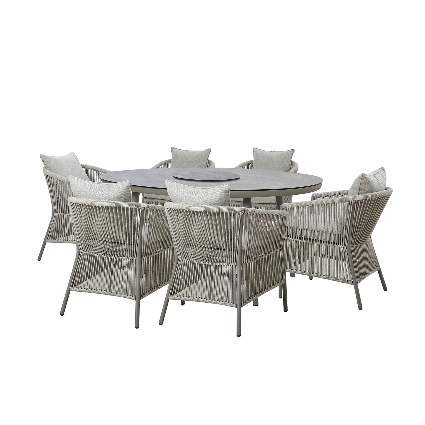Maldives 6 Seat Oval Dining Set With Lazy Susan - Cool Linen
