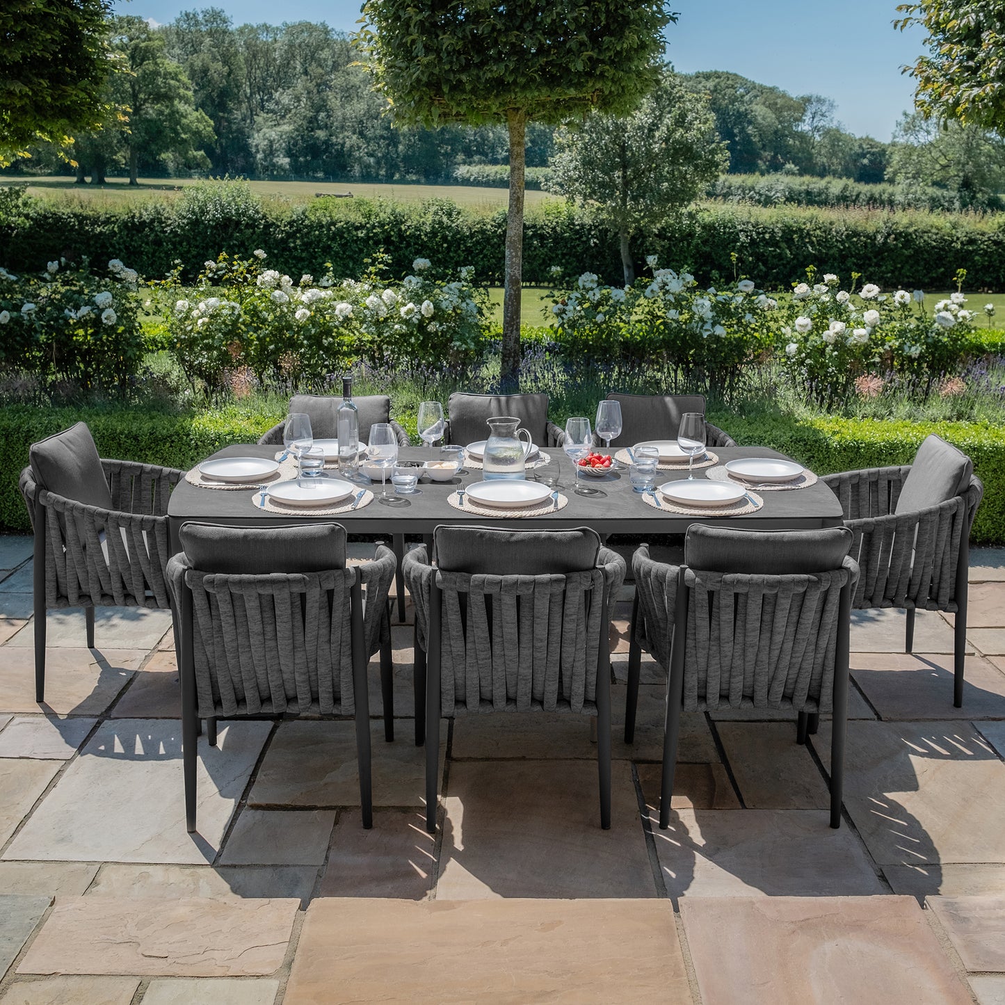 Milan 8 Seat Rectangular Dining Set - Charcoal