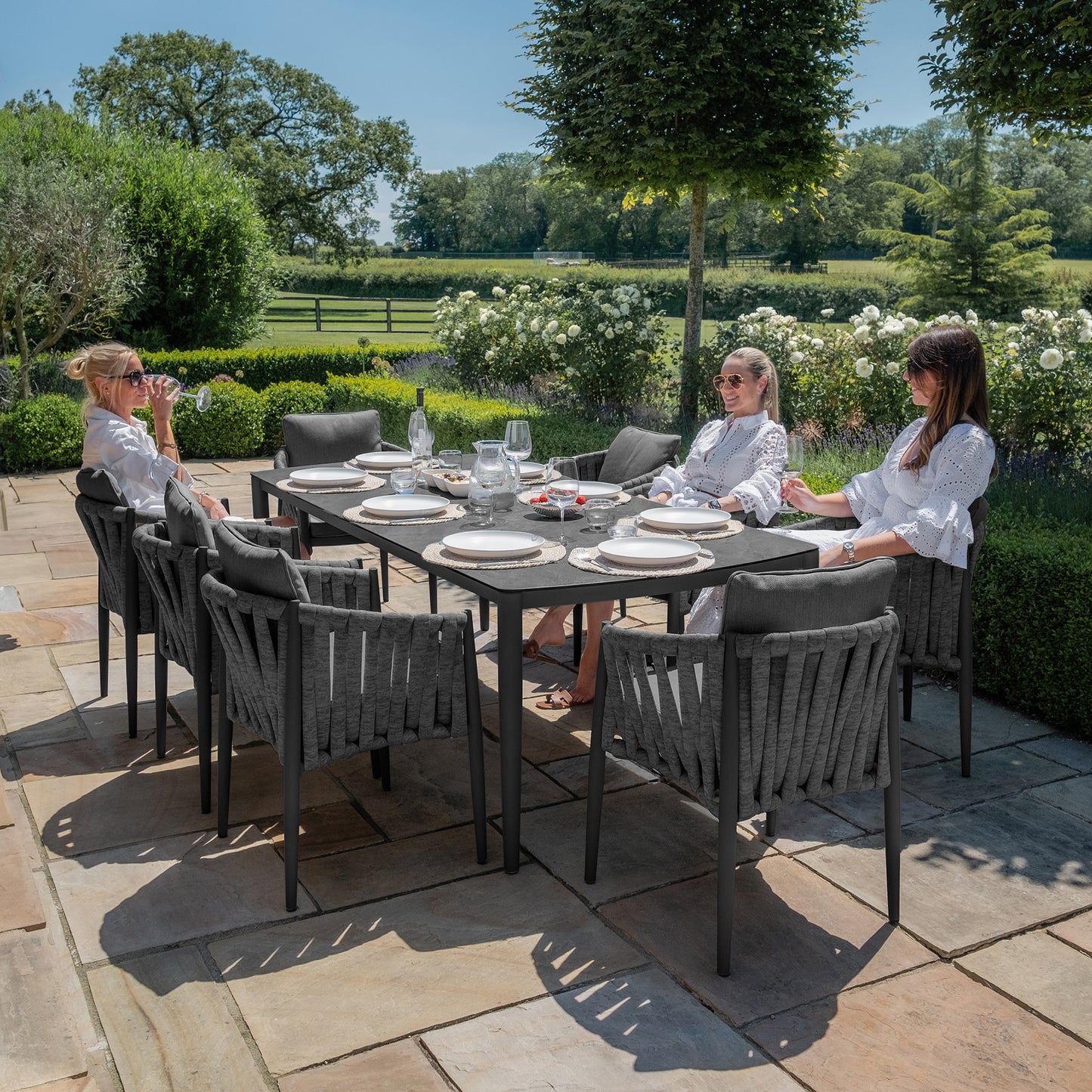 Milan 8 Seat Rectangular Dining Set - Charcoal