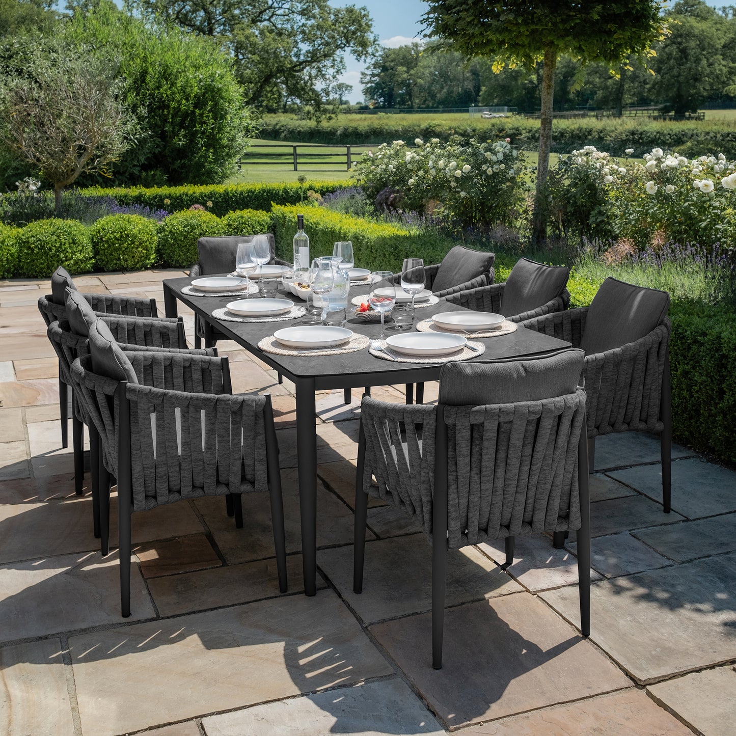 Milan 8 Seat Rectangular Dining Set - Charcoal